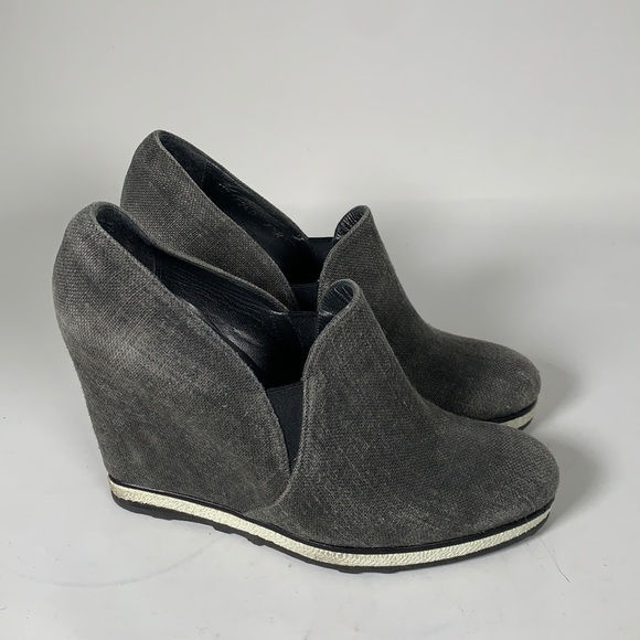 Stuart Weitzman Grey Denim Wedge Bootie
